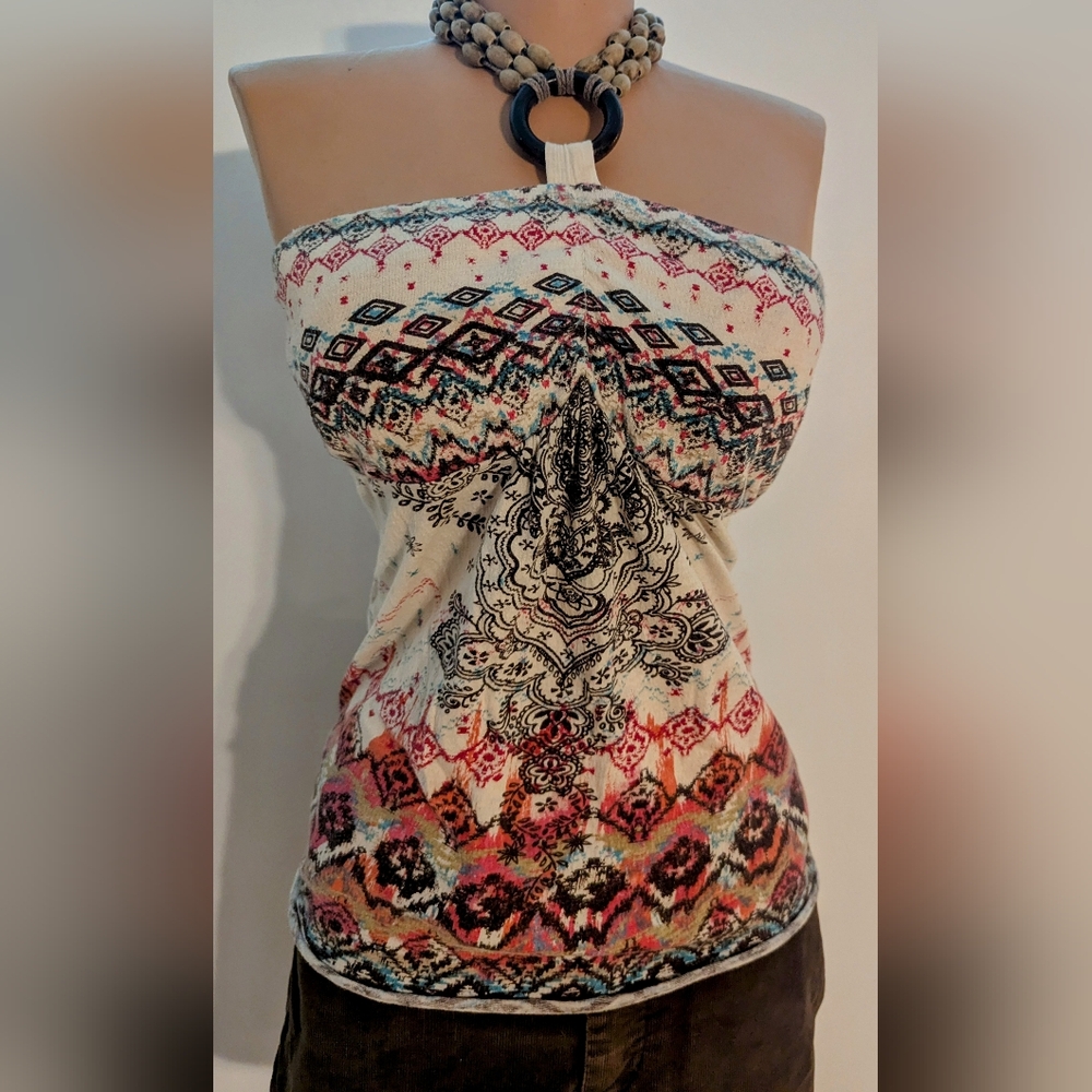 Y2K No Boundaries, Women's Halter Top, Pink, turquoise, brown, salmon, Tank LG